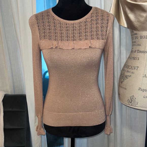 White House Black Market Tops - WHBM rose light pink metallic gold silver shimmer longsleeve sweater blouse XXSP